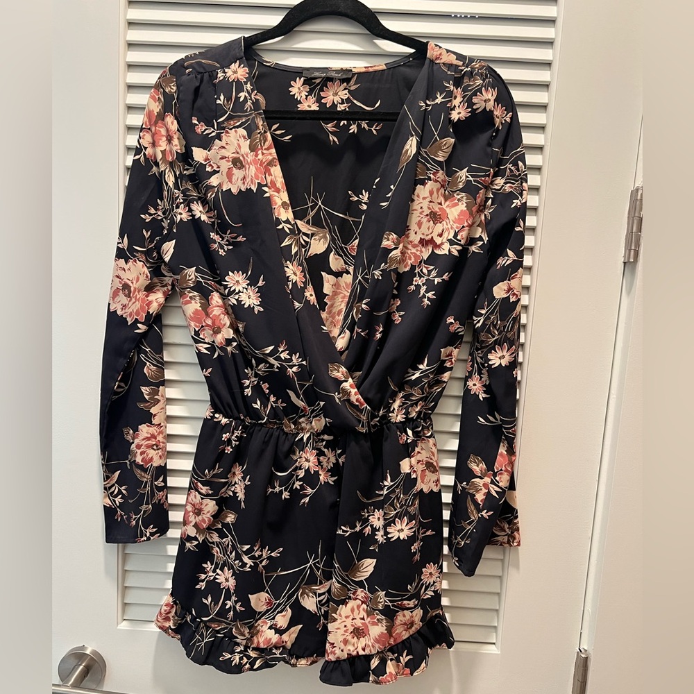 Honey Punch Floral Black and Pink Romper
